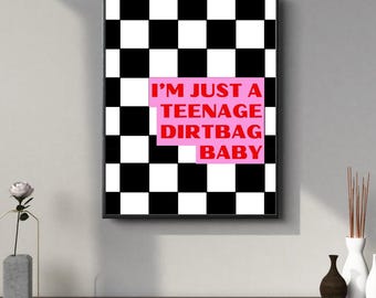 Teenage Dirtbag Checkered Poster – Y2K Rock Music Lyrics (Digital Download)
