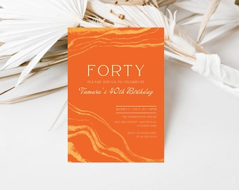 Bearbeitbare Orange und Gold Geburtstagseinladung Orange Marmor Einladung, Luxus Printable oder Text Invite Instant Download