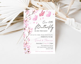 Editable Our Little Butterfly Is On The Way Invitation, Boho Butterfly Baby Shower Invitation, Wildflower Boho Baby Shower Invite