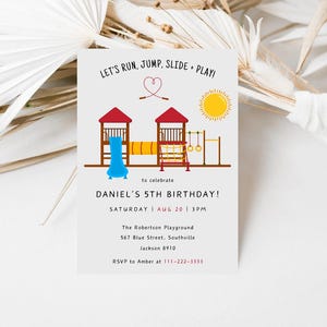 Playground Birthday Invitation  Boy Park Bday Party Invite Editable Template Invite  Brown Outdoor Bday Invite Run Jump Slide Play