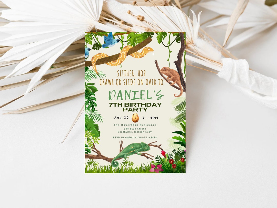 Editable Reptile Birthday Invitation Template, Printable Birthday Party ...