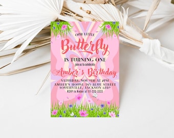 Butterfly Birthday Party Invite, Girls Birthday, Butterfly Invite, Editable, Printable, A Little Butterfly,
