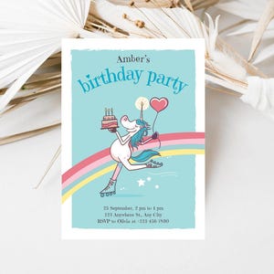 Modern Cute Unicorn Birthday Invitation Template Minimal Unicorn Birthday Party Invite Rainbow Watercolor Unicorn Printable Invitation