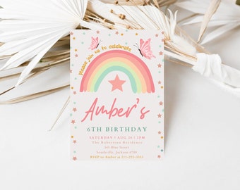 Rainbow Birthday Invitation Boho Rainbow Birthday Invitation Girls Birthday Invitation Butterfly Birthday Invitation