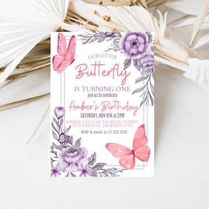 Editable Purple Butterfly Birthday Invitation, Butterfly Invitation for Girl, Purple Butterfly, Instant Download Birthday Party