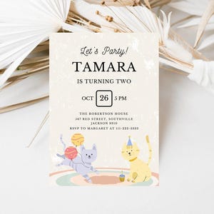 Kitty Cat Invitation Template Cat Birthday Party Invitation Girl Kitty Cat Birthday Party Editable Template INSTANT DOWNLOAD