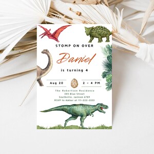 Editable Dinosaur Birthday Party Invitation Template, Dinosaur Birthday Invitation, Dinosaur thank you tag