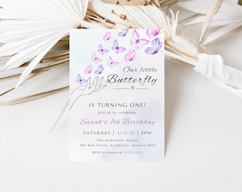Butterfly Birthday Invitation, 1st Birthday Invite, First Birthday Invitation, Butterfly Birthday, Birthday Girl, Girl Butterfly Party