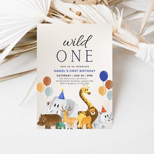 Wild One Birthday Invitation, First Birthday Invitation, Wild One Party, 1st Birthday Editable Digital Template INSTANT DOWNLOAD