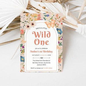 Wildflower 1st Birthday Invitation  Wild One Wildflower Birthday Party  Boho 1st Birthday  Digital and Printable Invite Instant Download