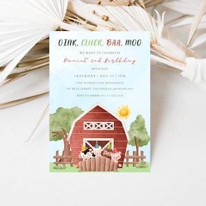 Editable Farm Birthday Invitation Red Farm Animals Birthday Invitation Red Barnyard Birthday Party Animals Invitation Instant Download