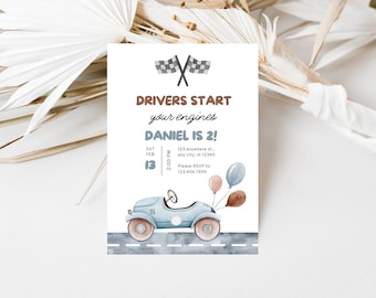 Editable Two Fast Birthday Invitation Racecar 2 Fast Second Birthday Boy Vintage Race Car 2nd Racing Party Invite Printable Template