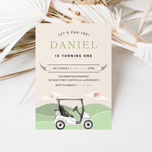 Golf Birthday Invitation, Golf Par-Tee Invite, One Golf Party Invitations, Editable Digital Template Instant Download