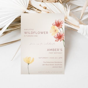 Wildflower First Birthday Invitation, Little Wildflower is Turning One, Printable Editable Template, Floral 1st Bday Invite, Printable