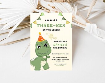 Three Rex Birthday Invitation Birthday Invitation Editable Three Rex Birthday Invite Boys Third Birthday Dino Party Three-Rex On The Loose