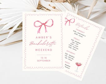 Pink Bow Bachelorette Invitation & Itinerary Customizable Bachelorette Template Instant Download Bachelorette Party Invitation