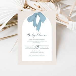 Editable Blue Baby Shower Invitation Baby Shower Invite Blue Girl Minimalist Baby Shower Invite Blue Cream Watercolor Baby Shower Invitation