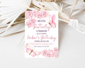 Butterfly Birthday Invitation, Girl Butterfly Party, Butterfly Birthday Invite, First Birthday Invitation, Butterflies Decor