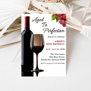 Editable Aged to Perfection Invitation, Wine Birthday Invitation, Winery Invitation, Fine Like Wine, Printable or Text Invite