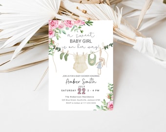 Invito per baby shower a tema oca, invito modificabile per baby shower a tema bambina, modello di invito per baby shower primaverile a tema mamma oca e paperino B866 - Italia