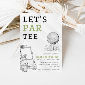 Invitación de cumpleaños de golf editable, camiseta Let's Par, invitación de cumpleaños de golf, fiesta de golf, invitación imprimible o digital, descarga instantánea