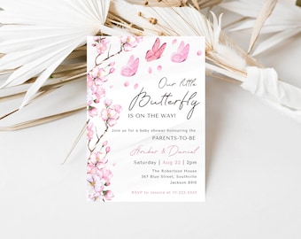 Editable Our Little Butterfly Is On The Way Invitation Bundle, Boho Butterfly Baby Shower Invitation, Wildflower Boho Baby Shower,