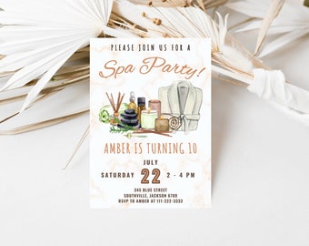 Minimalist Spa Party Birthday Invitation Template Set Printable Spa Party Birthday Invitation Editable Spa Party Invitation Instant Download