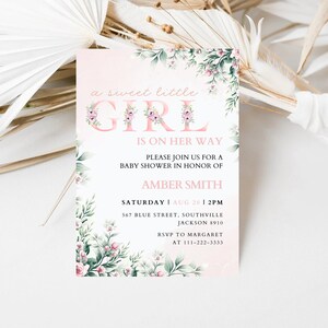 Editable Pink Floral Baby in Bloom Baby Shower Invitation Bundle, Girl Floral Baby Shower Invite, Pink Floral Shower Invite,