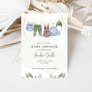 Editable Boho Baby Shower Invitation Sage Green Invitation Template Digital Gender Neutral Boy Baby Shower Invites Instant Download