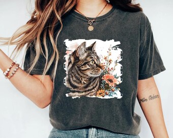 Cat Shirt Cat Tshirt Kitty TShirt Gift for Cat Owner Gift For Cat Lover Cat Shirt for Mom Tee Cat Shirt for Dad Gift Kitten Flower Cat Shirt
