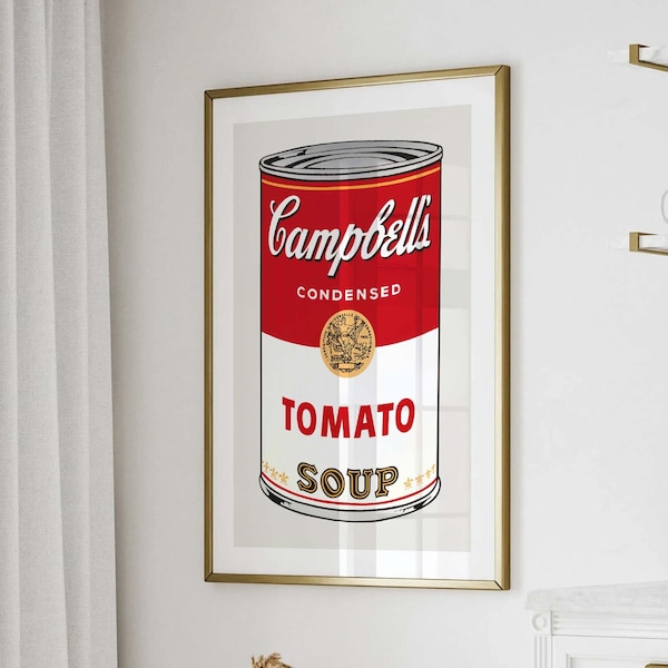 Pop Art Tomato Soup Poster by Andy Warhol, Vibrant Kitchen Wall Decor, Campbell Soup Art Print, Modern Warhol Wall Decor, Printable Wall Art