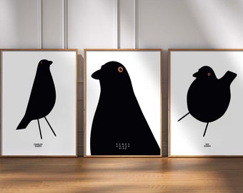 Iconic Eames House Bird Poster Set, Vitra Bird Poster, Black & White Printable Wall Art, Minimalistic Poster Set, Digital Prints