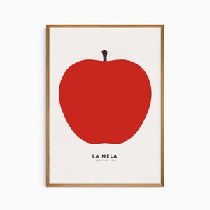 Enzo Mari - The Red Apple 1963 La Mela, Mid-Century Modern Wall Art, Kitchen Decor, Red Poster, Fruit Printable, Digital Download