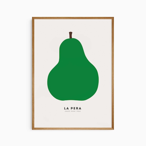 Enzo Mari - The Pear 1963 La Pera, Nature Series, Mid-Century Modern Wall Art, Kitchen Decor, Fruit Printable, Digital Prints, Iconic Poster