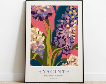 Colourful Botanical Wall Art, Printable Wall Art, Hyacinth Digital Prints, Spring Flowers Poster, Farmhouse Wall Decor, Digital Download