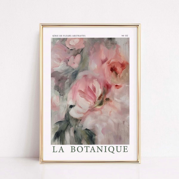 Cartel de La Botanique 02 / Pintura floral acrílica / Impresión digital botánica / Decoración abstracta del hogar / Cartel rosa suave vintage, impresiones digitales