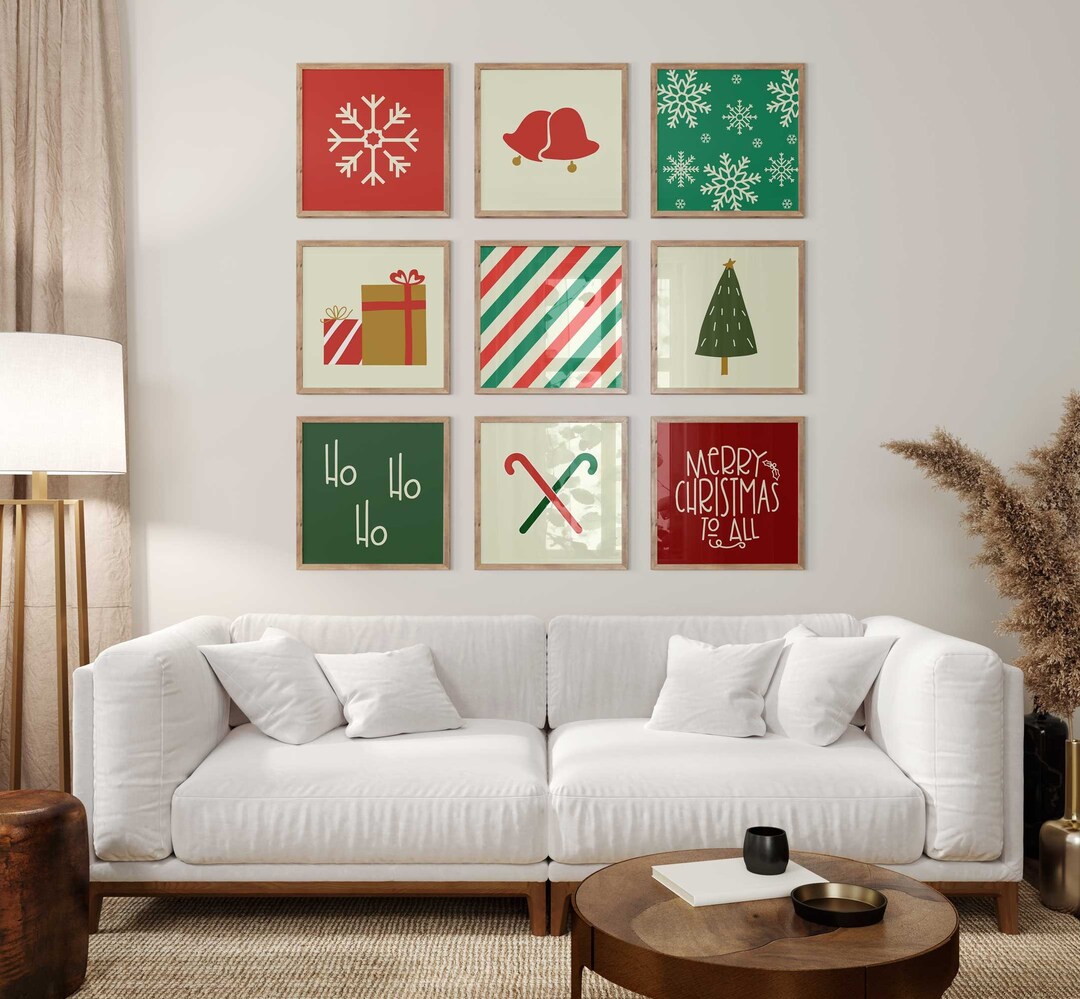 Christmas Gallery Wall Bundle Set of 9 Christmas Digital Prints Xmas Wall Art Christmas