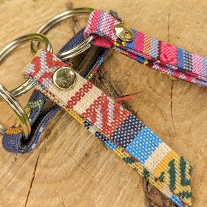 Handmade British Fieldsports keyring Kenyan inspired woven cotton pattern
