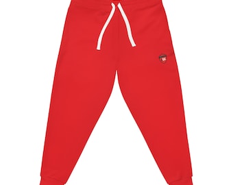 Spodnie dresowe unisex z polaru, czerwone, z poliestru i spandexu, elastyczne, odprowadzające wilgoć, z kieszeniami, rozmiar S-3XL