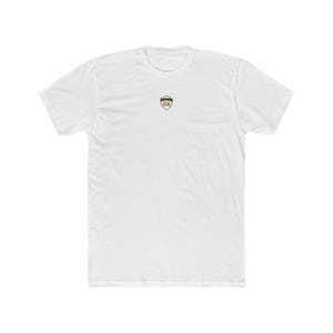 May include: A plain white short-sleeve crew neck t-shirt featuring a small, centered shield-shaped emblem on the chest. The emblem is outlined in brown and contains the text 415K in a matching brown font, positioned just below the neckline.