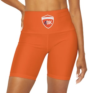Pantalones cortos de yoga de cintura alta para mujer, pantalones cortos de yoga de entrenamiento de gimnasio, pantalones cortos de yoga de poliéster spandex, pantalones cortos de yoga de entrenamiento para mujer naranja, azul, blanco
