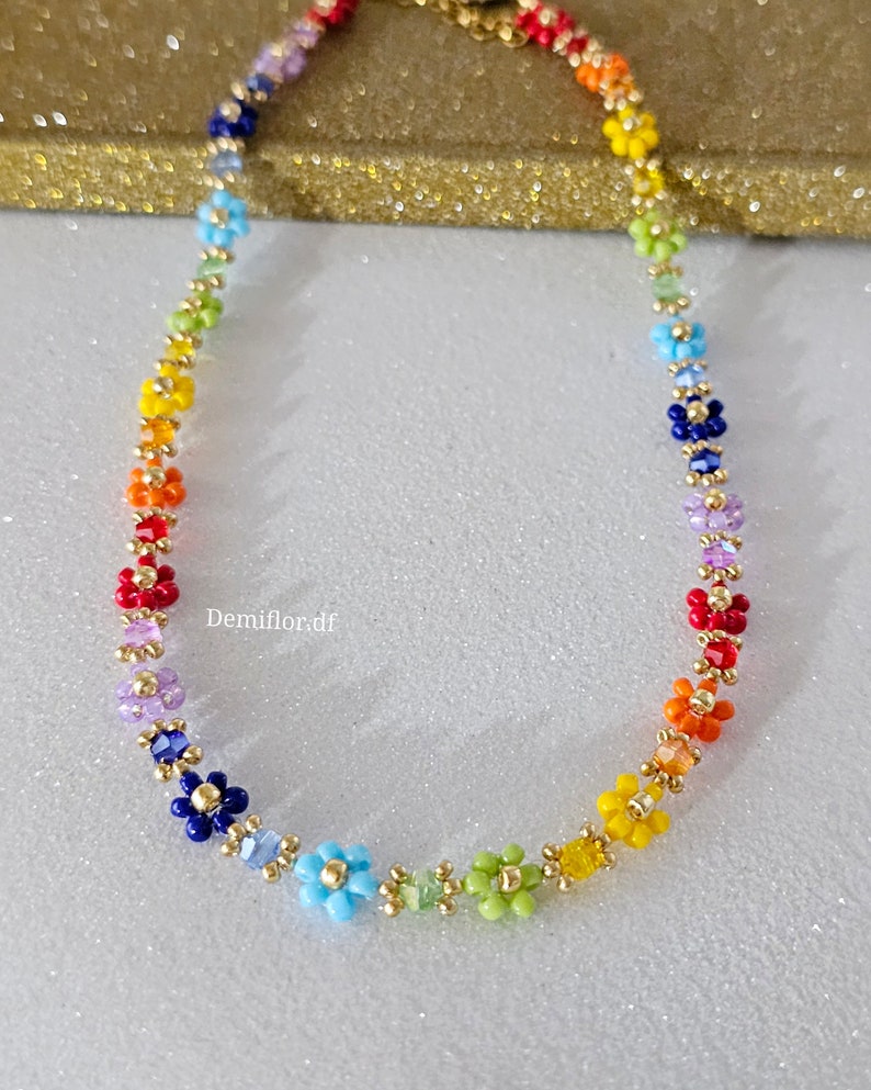 Collana di fiori con perle colori Arcobaleno 414cm collana di perle floreale margherite gioielli artigianali collana girocollo immagine 2