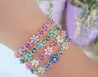 Bracelet mexicain fleurs perlées : bijoux d'amitié réglables, lot de 2 bracelets d'amitié - France