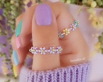 Anillo de flores de lavanda 6 cm / mini flores / perlas / margarita / idea de regalo / estilo minimalista, boho, hippie / complementos mujer | muchacha