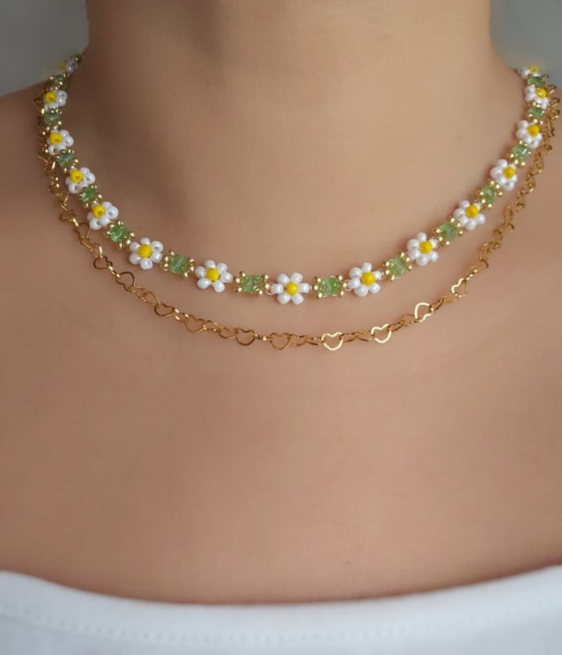 Collana di fiori margherite 414cm fatto a mano accessori donna, ragazza gioielli di perle collana floreale collana margherita immagine 5