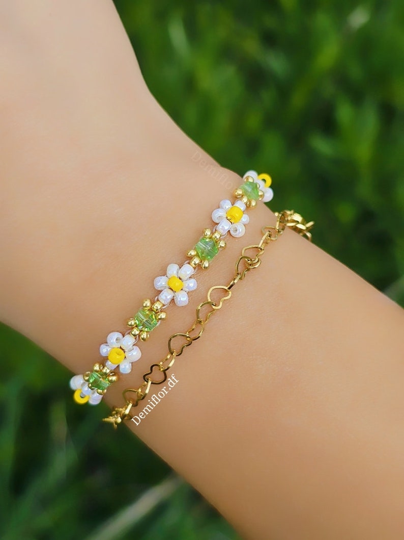 Braccialetto di fiori margherita 16 4 cm / bracciale di perle accessori fatti a mano fiori primaverili margherite idea regalo immagine 1