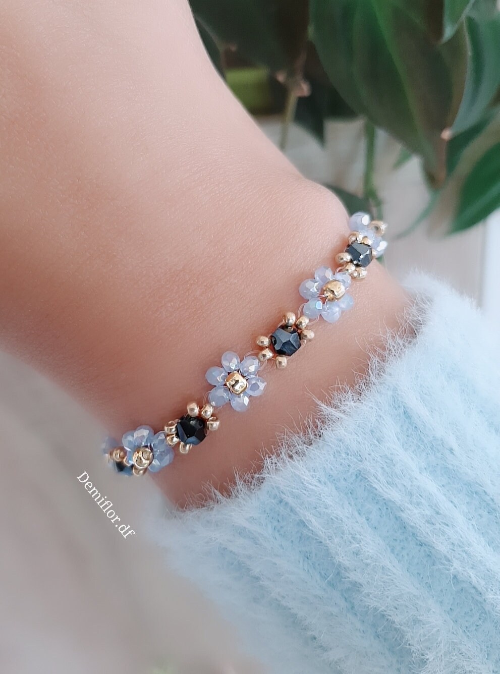 Set 2 Crystal Bead Bracelets 16cm + 4cm / Flowers