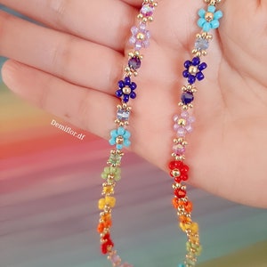 Collana di fiori con perle colori Arcobaleno 414cm collana di perle floreale margherite gioielli artigianali collana girocollo immagine 4