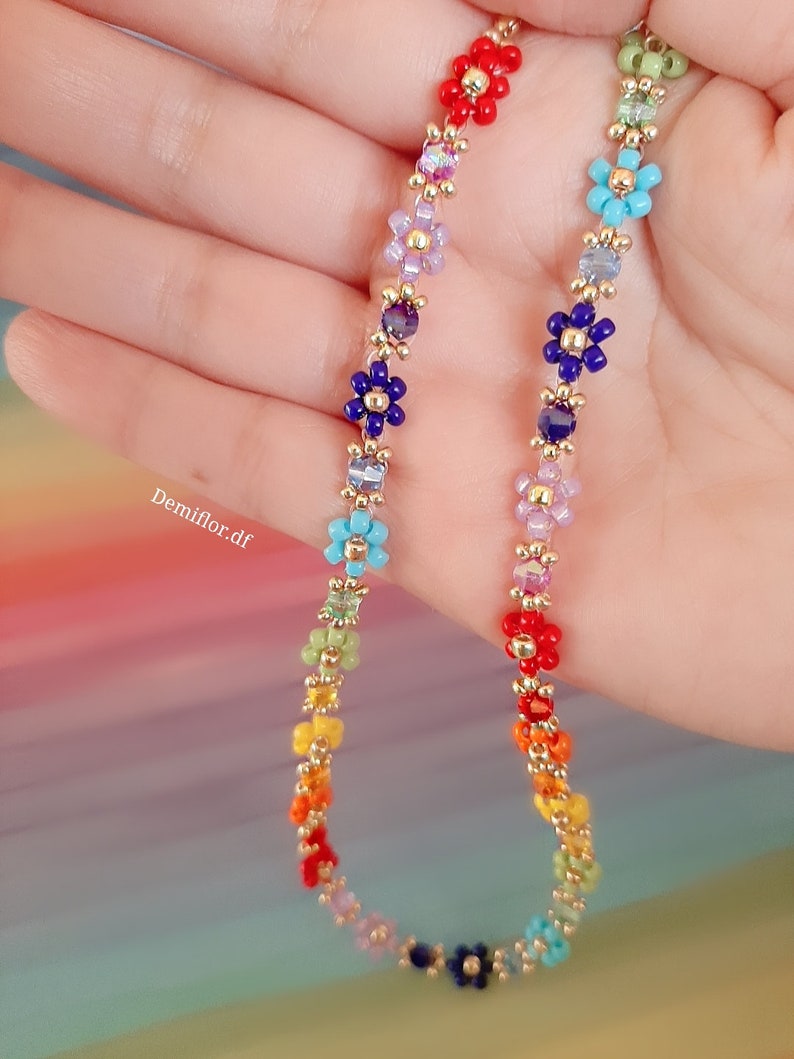 Collana di fiori con perle colori Arcobaleno 414cm collana di perle floreale margherite gioielli artigianali collana girocollo immagine 4