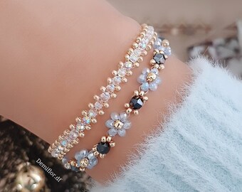 Set 2 Crystal Bead Bracelets 16cm + 4cm / Flowers